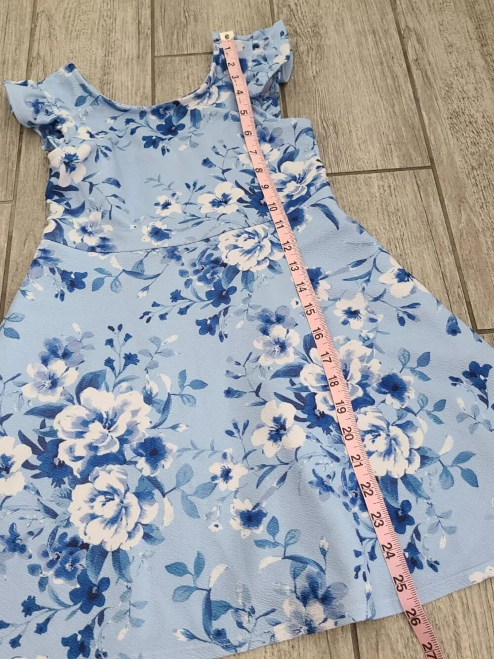 Poppies and Roses Girls Floral Flutter Sleeve Dress Blue Size Small